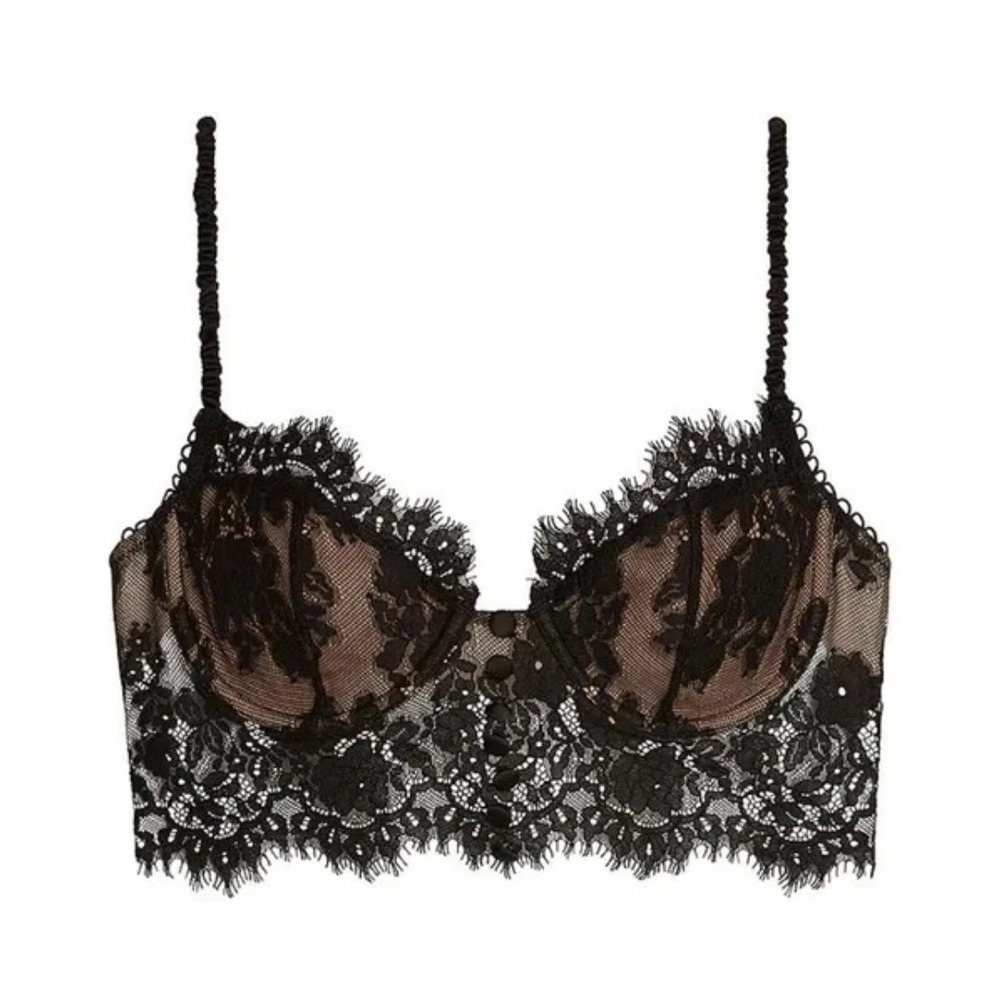 For Love & Lemons Faye Lace Underwire Bra XL Black